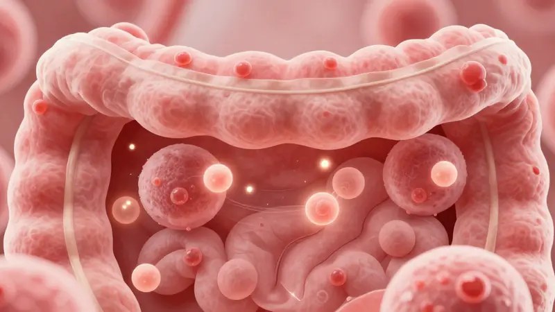 장누수 증후군에서 포스트바이오틱스의 부티르산이 장벽을 복구하는 일러스트