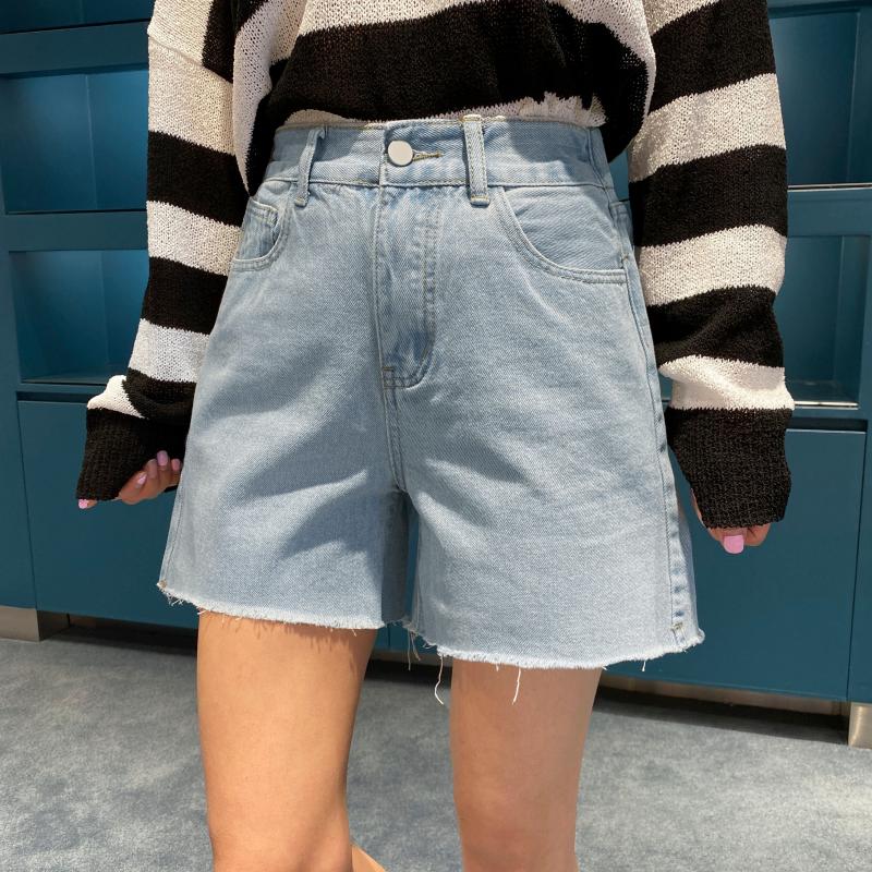 리틀마켓 연청 중청 하이웨스트 4부 밴딩 청 반바지 PD46B0