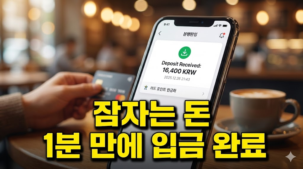 스마트폰 뱅킹 앱에 카드 포인트가 현금으로 입금된 알림 화면