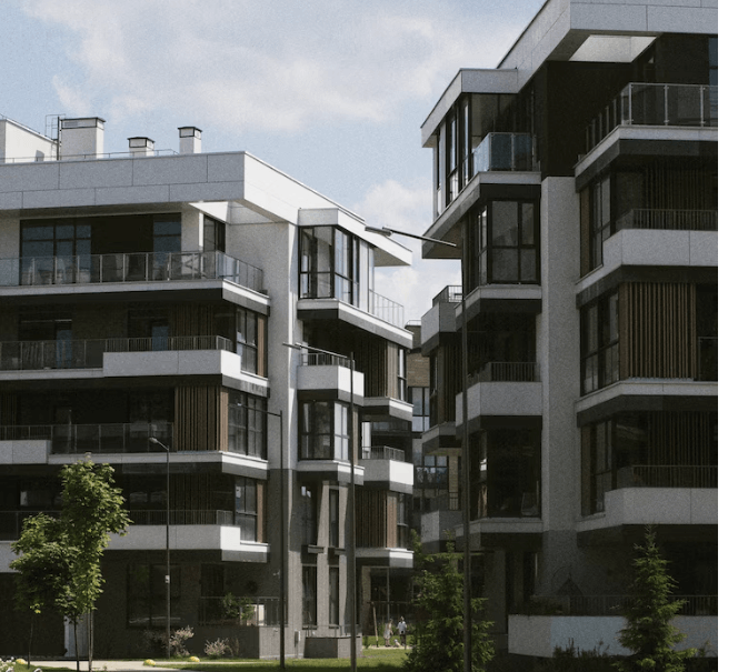 도심 고층 임대주택 단지 전경, 대도시형 국민임대 또는 행복주택 공급 사례