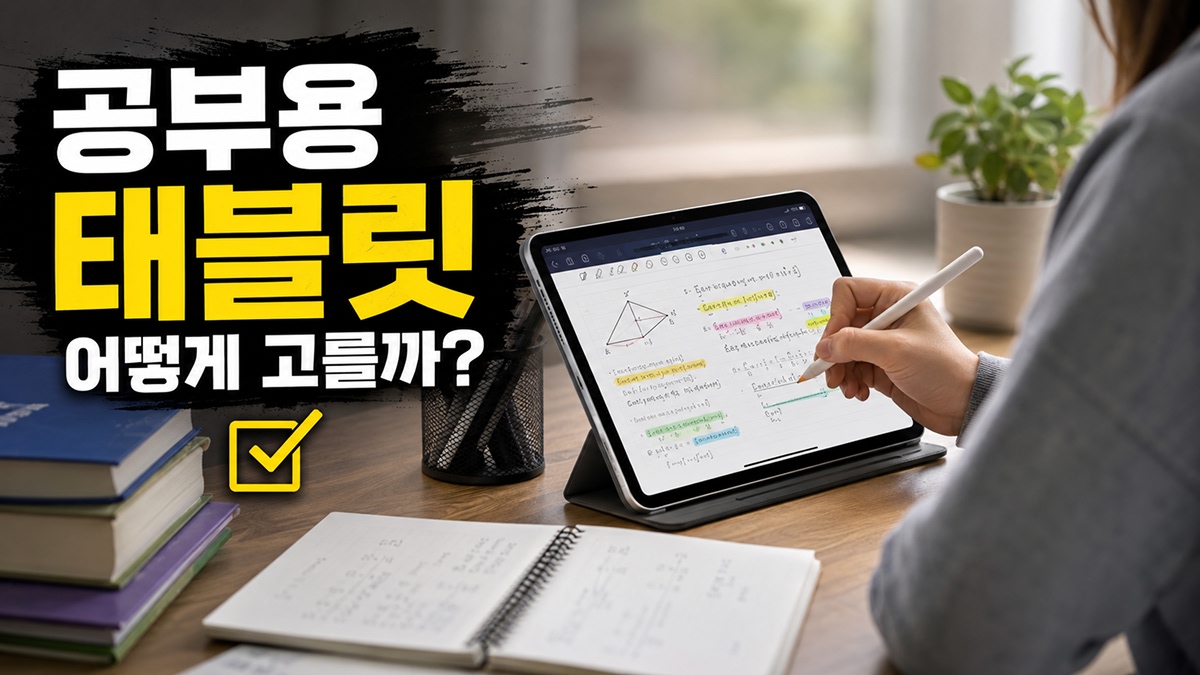 공부용 태블릿 표현한 이미지.