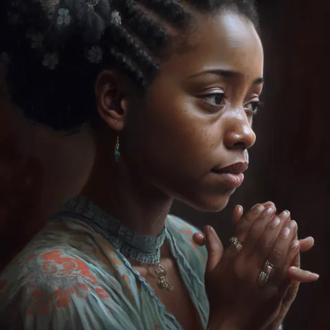 a woman looking at her hand --v 5 1