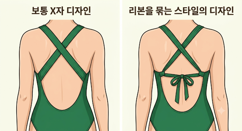 여자 수영복 등 디자인 X자 보통 스타일 리본 스타일