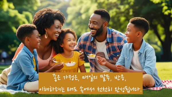 좋은 가정은 어느 날 갑자기 만들어지지 않습니다. 매일의 말투, 반응, 이해하려는 태도 속에서 천천히 완성됩니다에 관한 사진