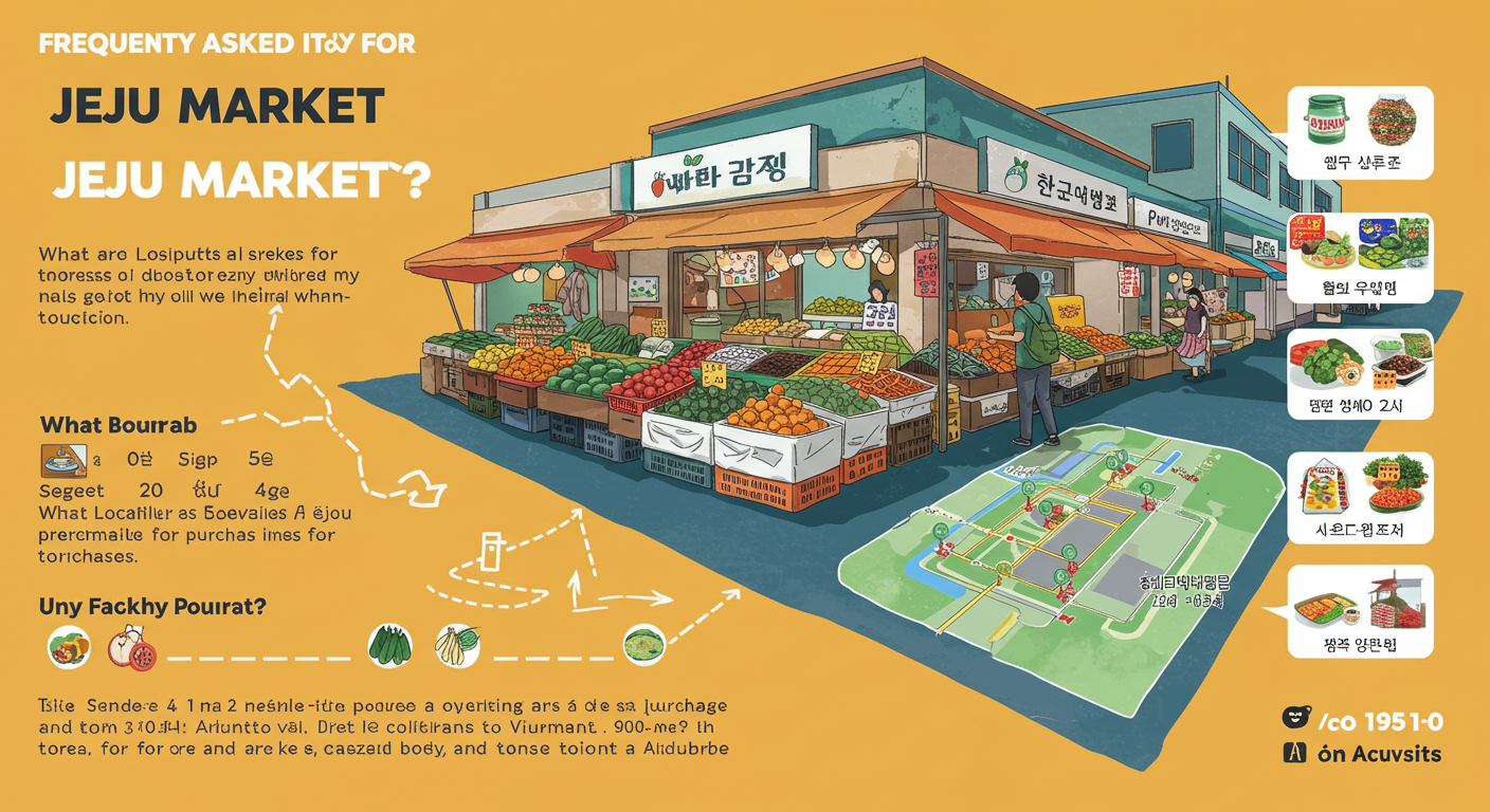 제주 시장 방문에 대한 자주 묻는 질문(FAQ)을 시각적으로 나타낸 그래픽.