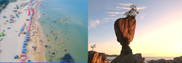 송지호 해수욕장과 서낭바위