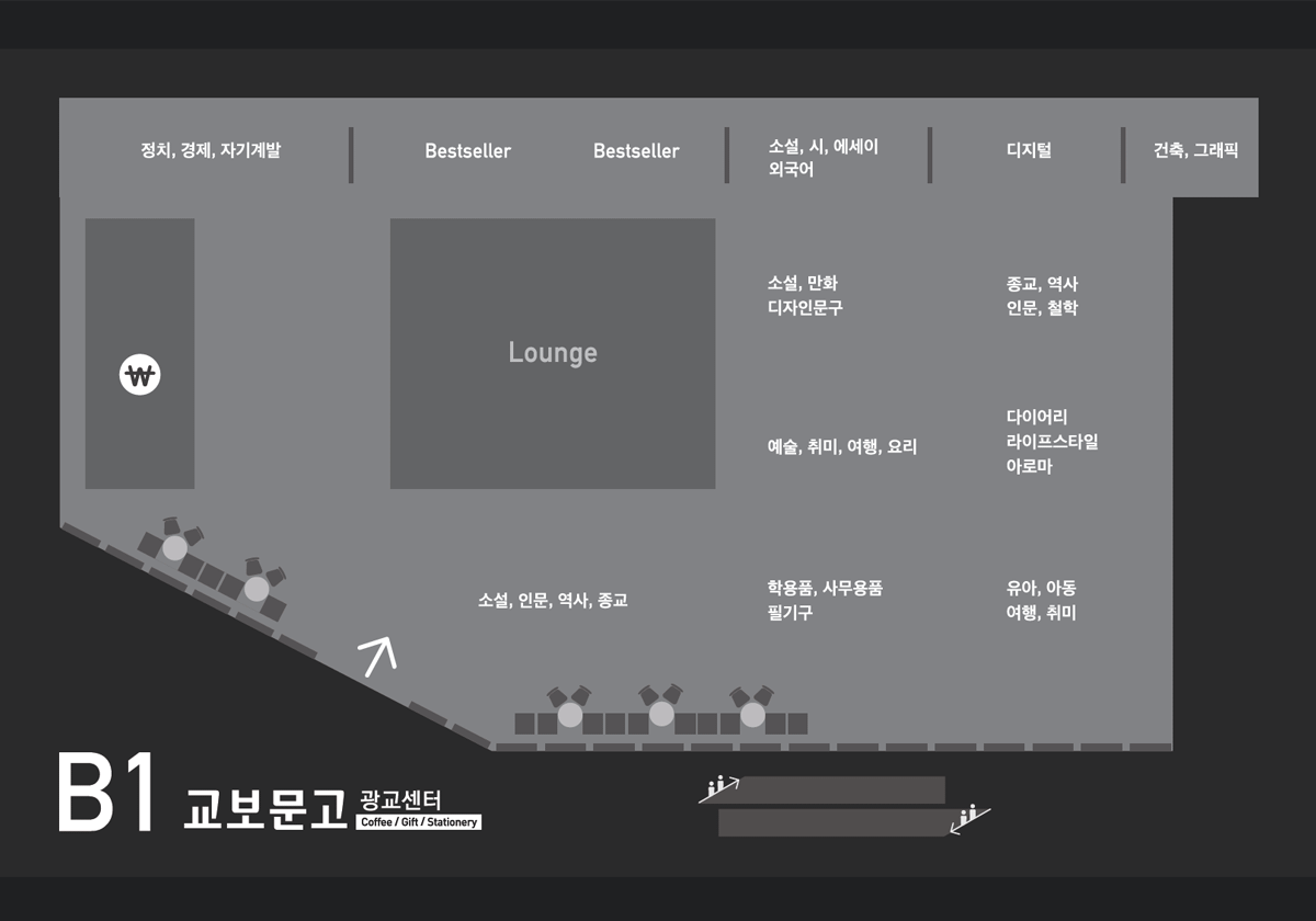 교보문고 광교월드스퀘어점 내부안내도