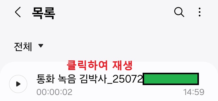 목록에 통화녹음 파일 보임