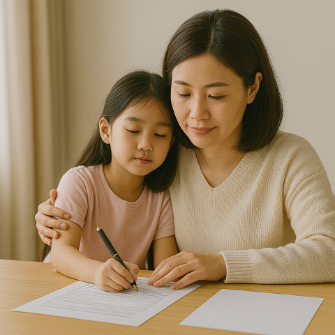 신청 서류를 준비하는 보호자