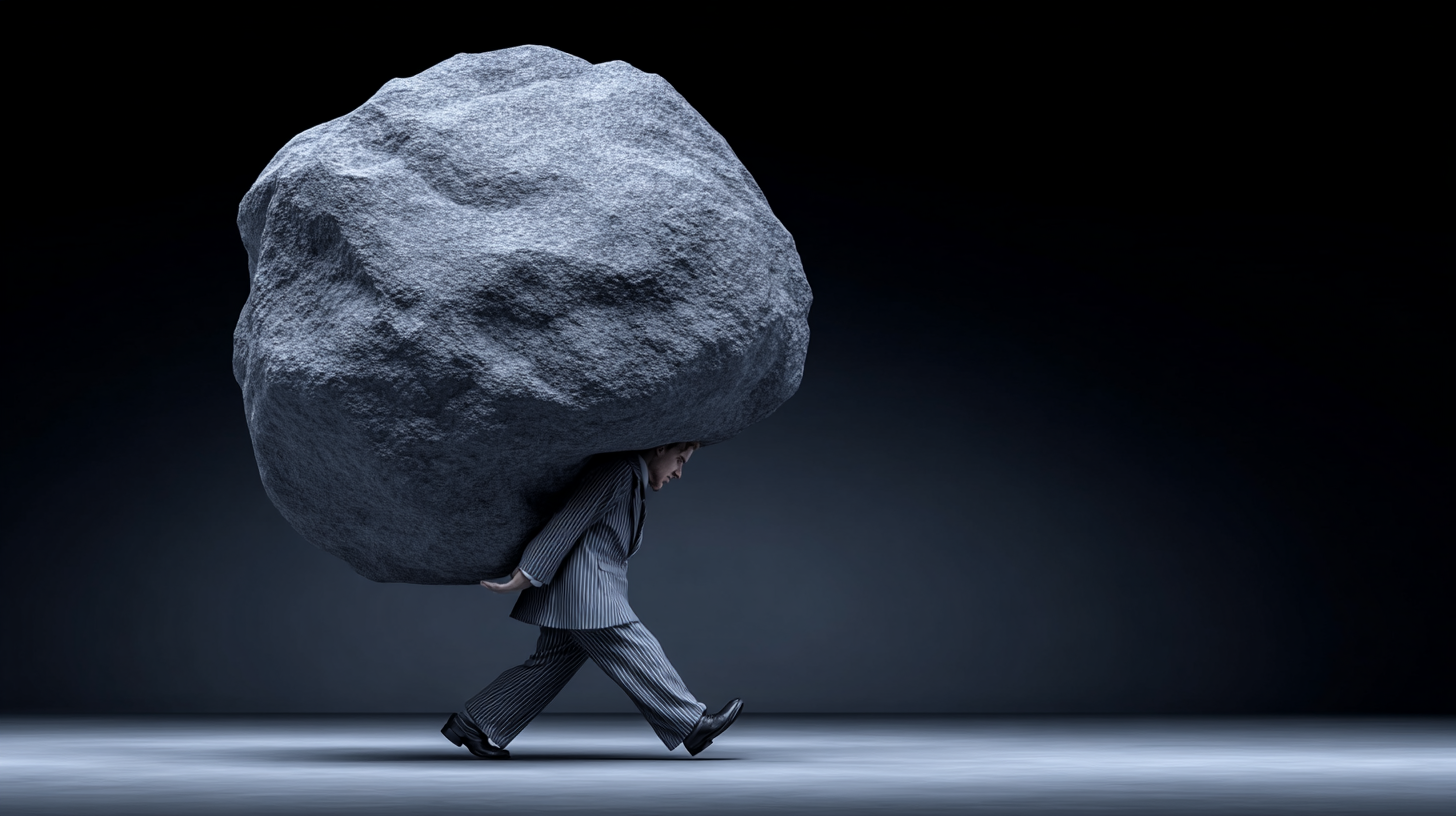 무거운 짐을 지고 있는 죄책감에 눌린 사람