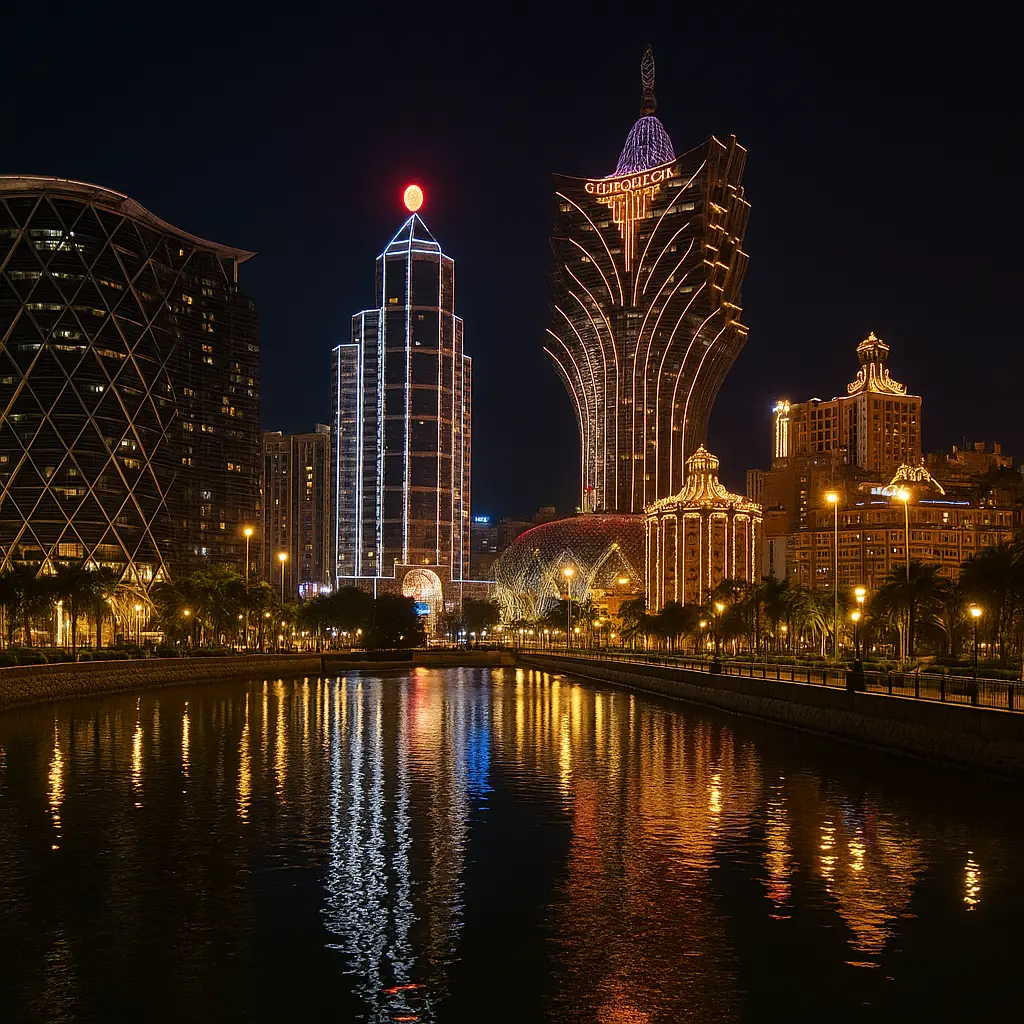 마카오 코타이 스트립과 그랜드 리스보아 호텔의 야경 전경