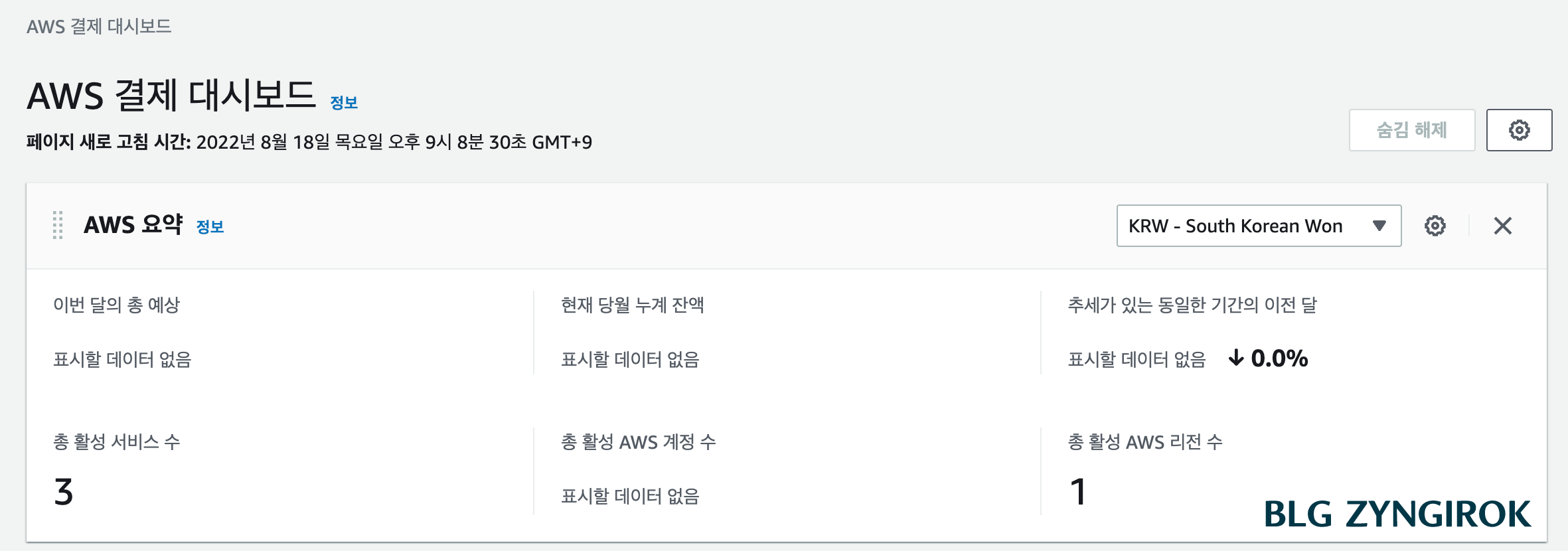 aws-결제-대시보드-모습이다.-현재-과금내용이-없다.