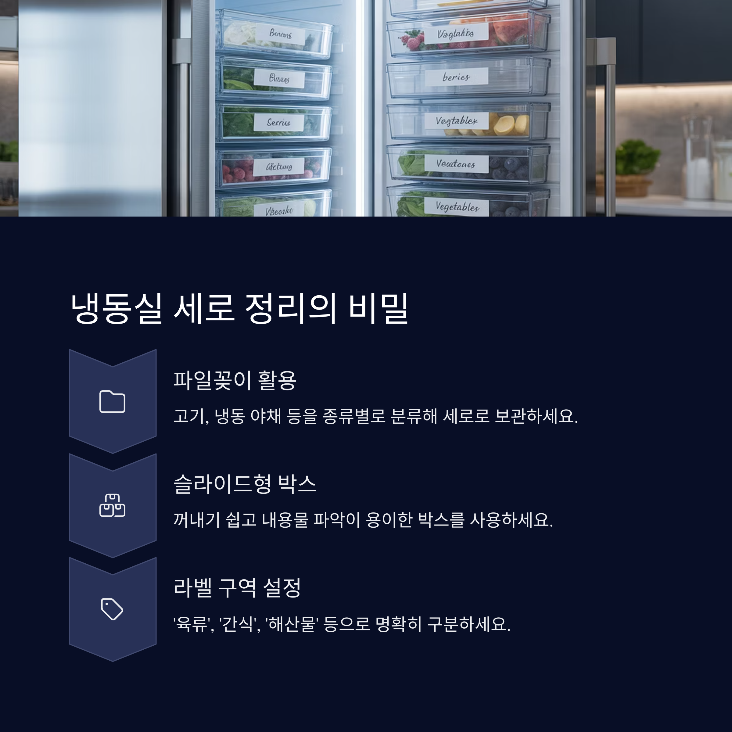 냉동실은 '세로 정리'가 핵심