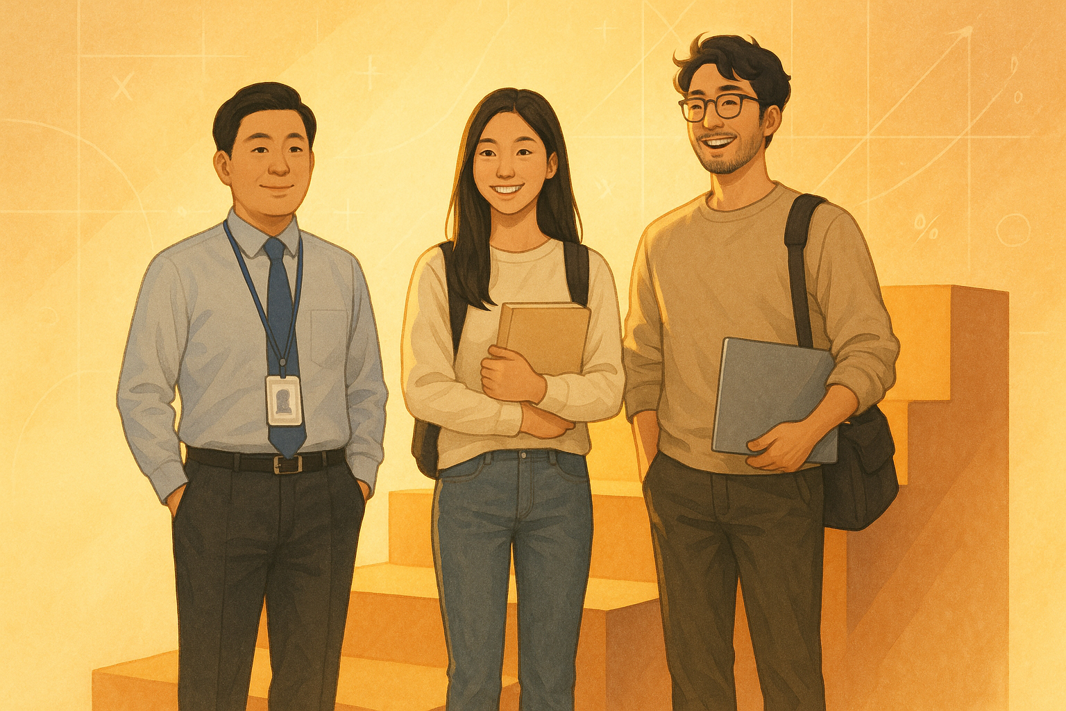 희망 찬 표정의 사람들 일러스트