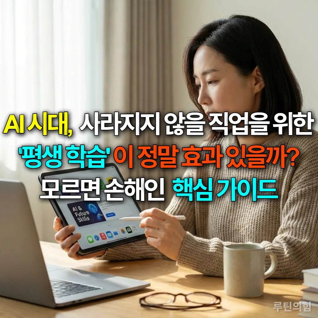 AI 시대에 평생 학습을 통해 자기계발하는 한국인 직장인의 모습