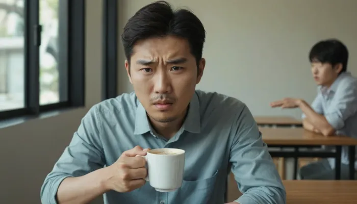 뜨겁거나 찬 음식을 자제하며 치아 자극을 줄이는 모습