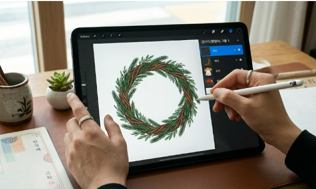 프로크리에이트 4분면 대칭그리기 예시 이미지