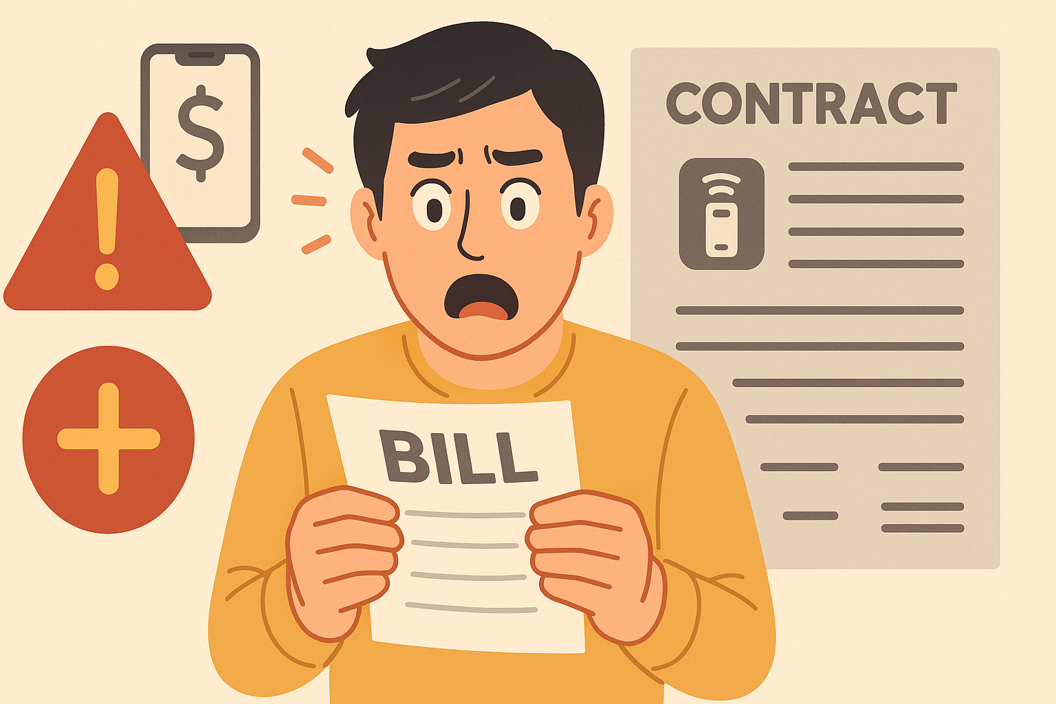 휴대폰 위약금과 부가서비스의 숨겨진 함정을 인포그래픽 스타일로 표현