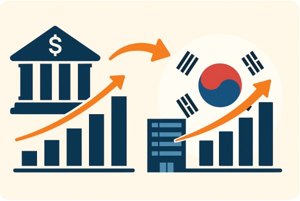 미국 금리와 한국 증시의 흐름을 연결한 금융 그래픽