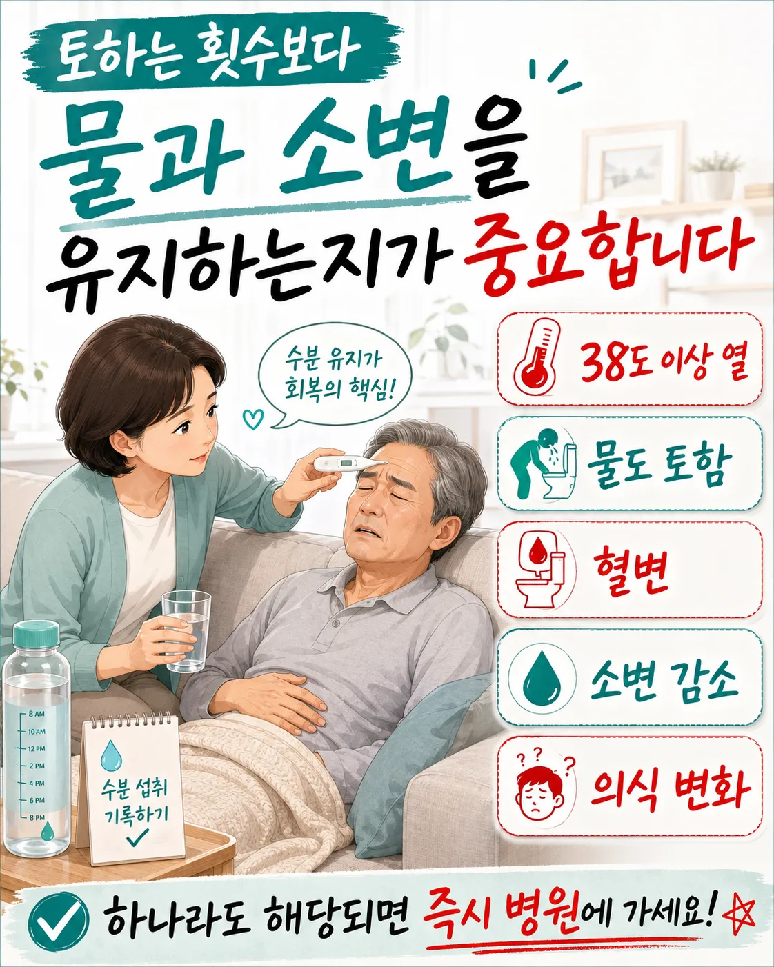 구토와 체온을 확인하는 보호자