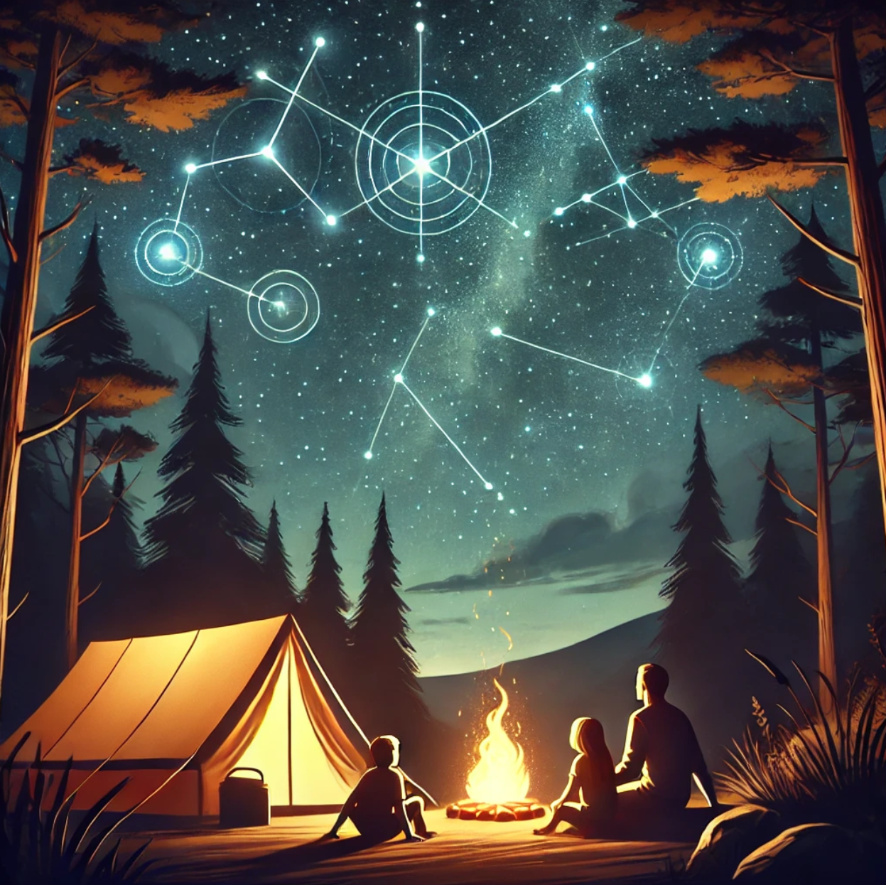 밤하늘 별자리가 보이는 가족 캠핑
