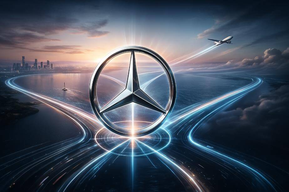 땅&middot;바다&middot;하늘로 뻗는 삼각별 미래 그래픽