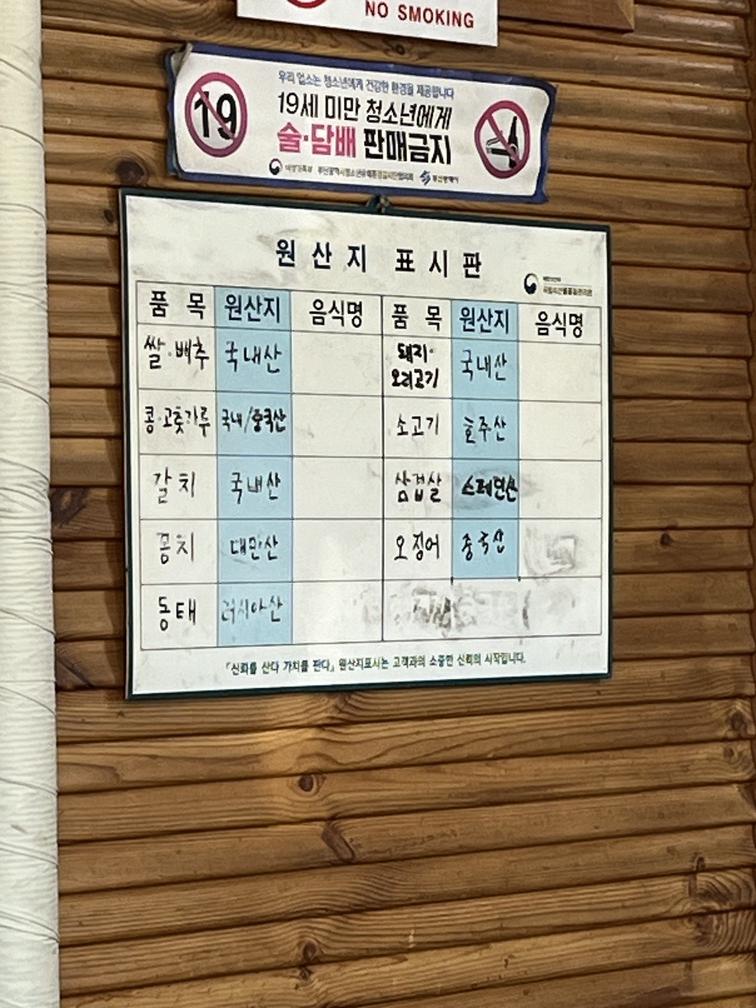 부경불백 원산지표시입니다