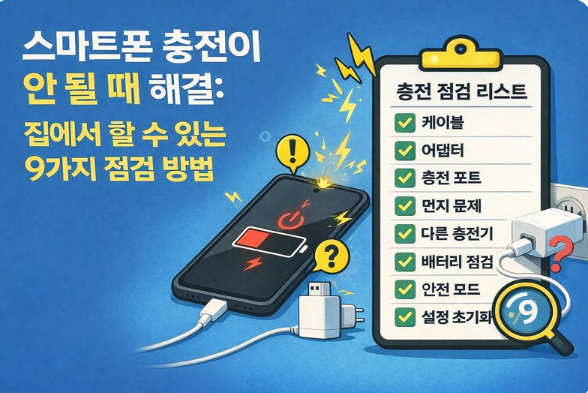 스마트폰 충전이 안 될 때 케이블, 충전기, 포트, 설정 문제를 집에서 직접 점검하는 방법 안내 이미지