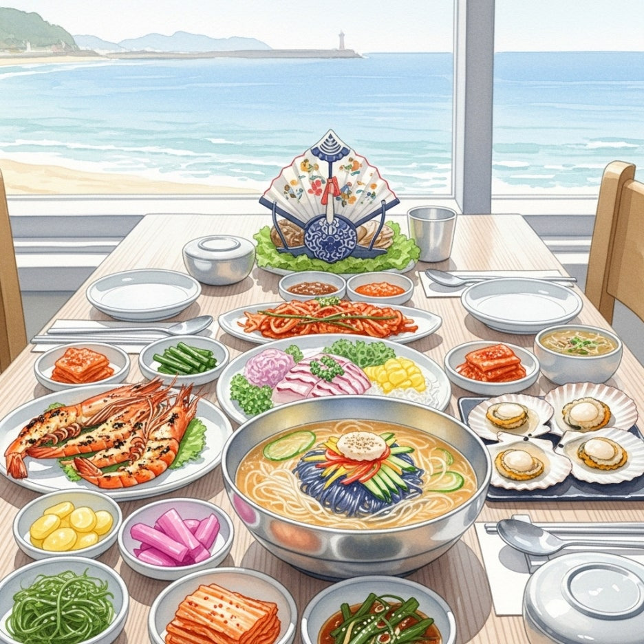 정갈하게 차려진 양양의 신선한 향토 음식들