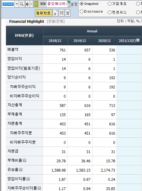 중앙에너비스 재무제표