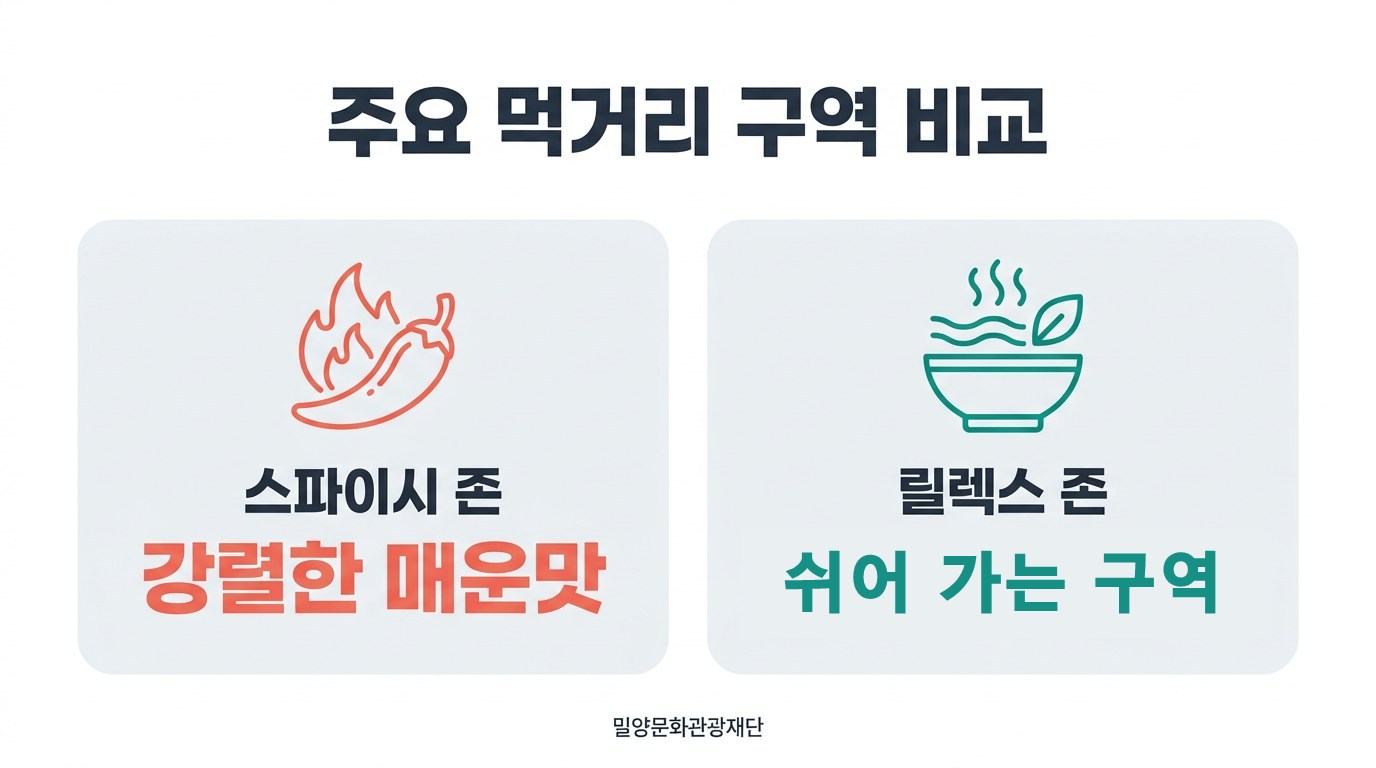 밀양 매운맛 축제 주요 먹거리 구역 비교