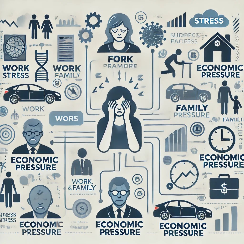 직장과 가정에서 느끼는 스트레스를 설명하는 인포그래픽