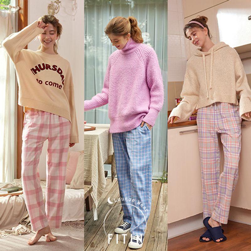 피트인 여성 포근기모 체크팬츠 3종