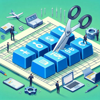 키보드 위에서 스프레드 시트 작업이 이루어지고 있는 장면.