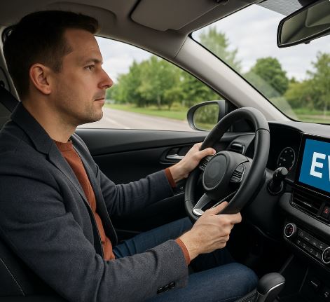 전기차를 운전하고 있는 모습.