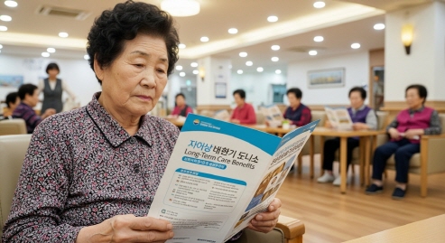 요양시설 팸플릿을 보는 어르신