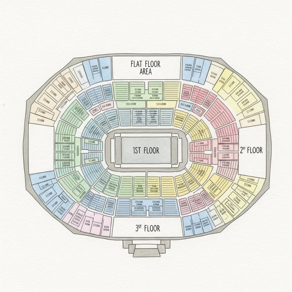 인스파이어 아레나의 다양한 좌석 구역 안내도.