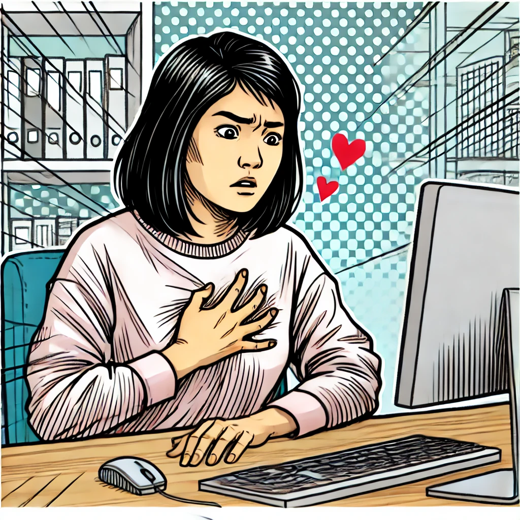 불안과 두근거림을 느끼는 여성