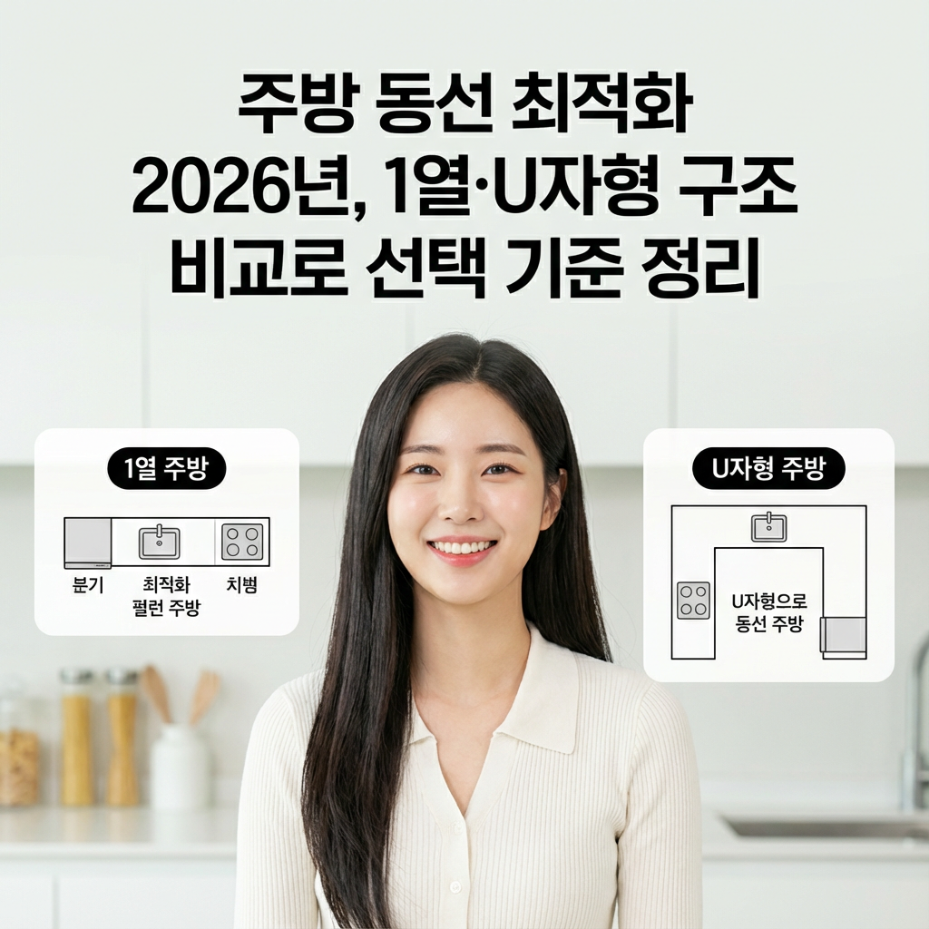 주방 동선 최적화 2026년 ｜ 1열&middot;U자형 구조 비교로 선택 기준 정리