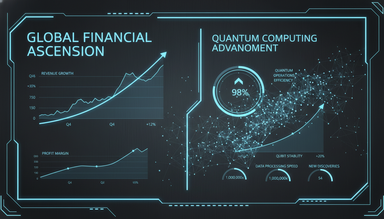 아이온큐 재무 실적 및 주가 성장률을 보여주는 데이터 대시보드 그래픽