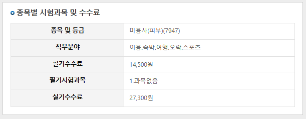 미용사(피부)수수료