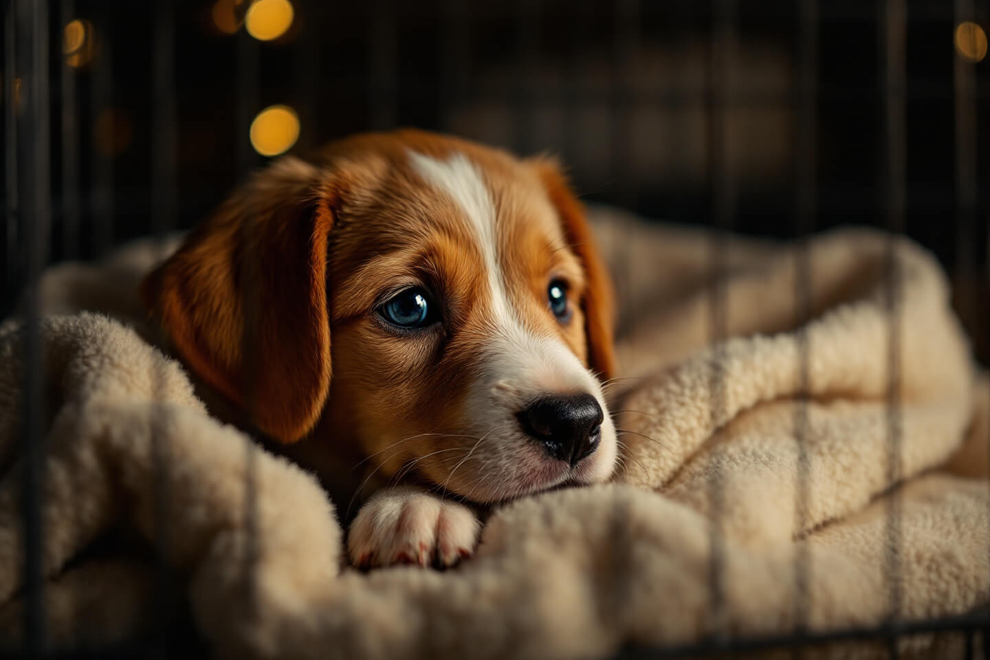 nervous puppy in new home environment with too many people trying to pet it