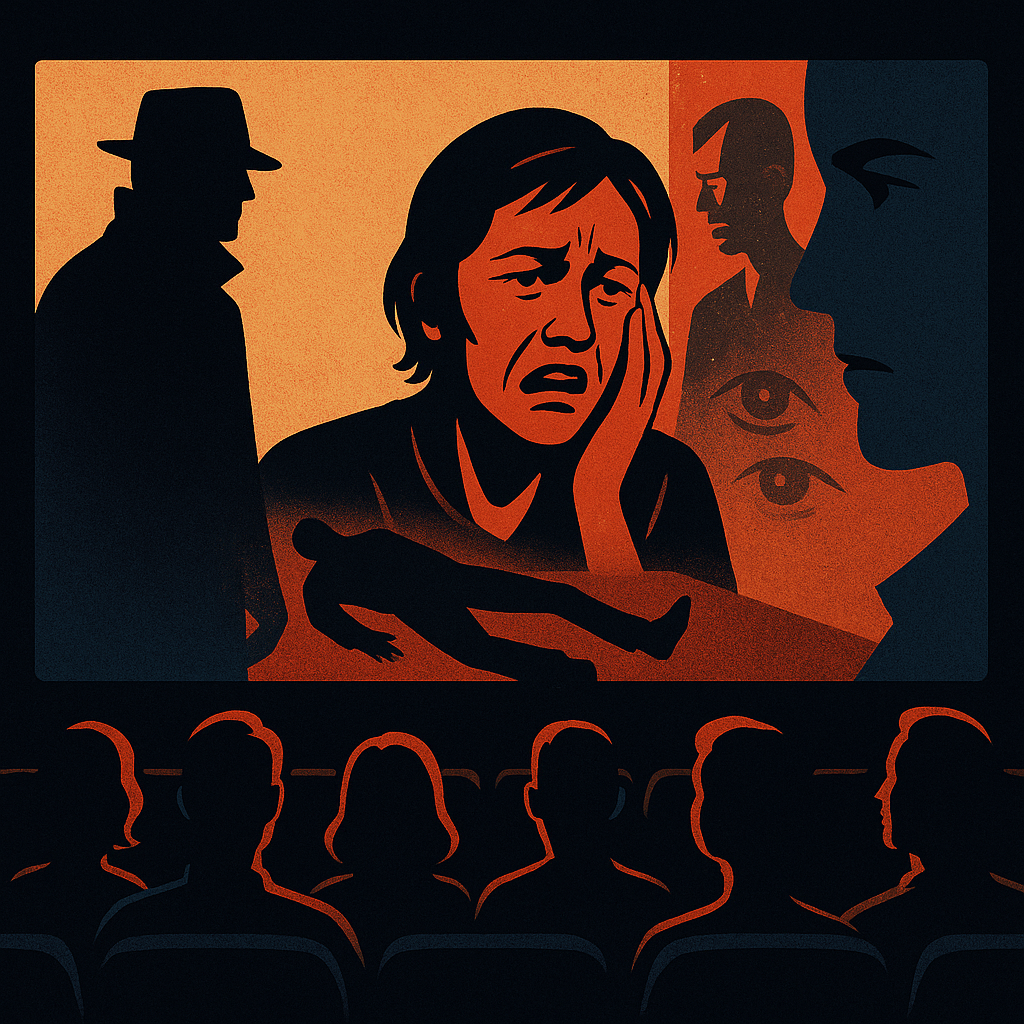 범죄 영화의 심리적 긴장을 표현한 일러스트