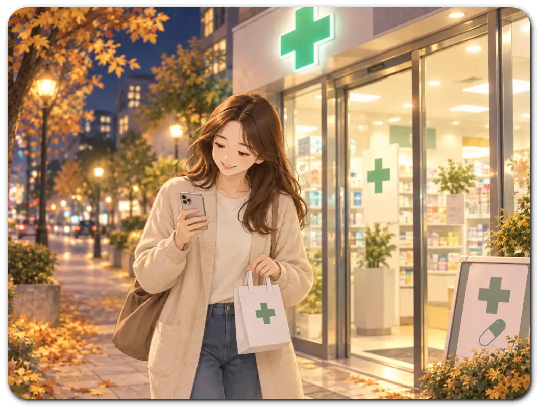 늦은-밤-약국에-가는-여성