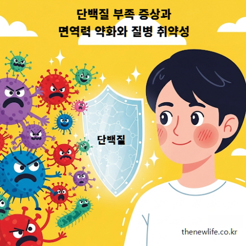 단백질 부족으로 면역력이 약화되어 세균과 바이러스에 취약해진 모습을 표현한 이미지