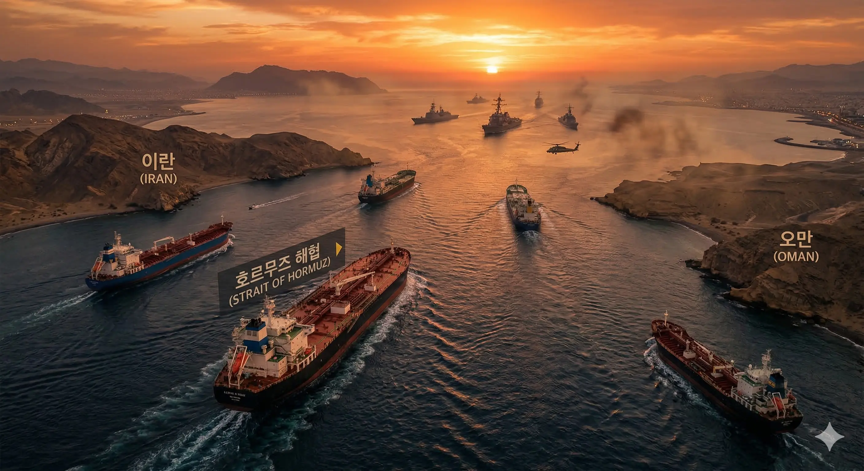 긴장감이 감도는 호르무즈 해협과 유조선 항행 모습