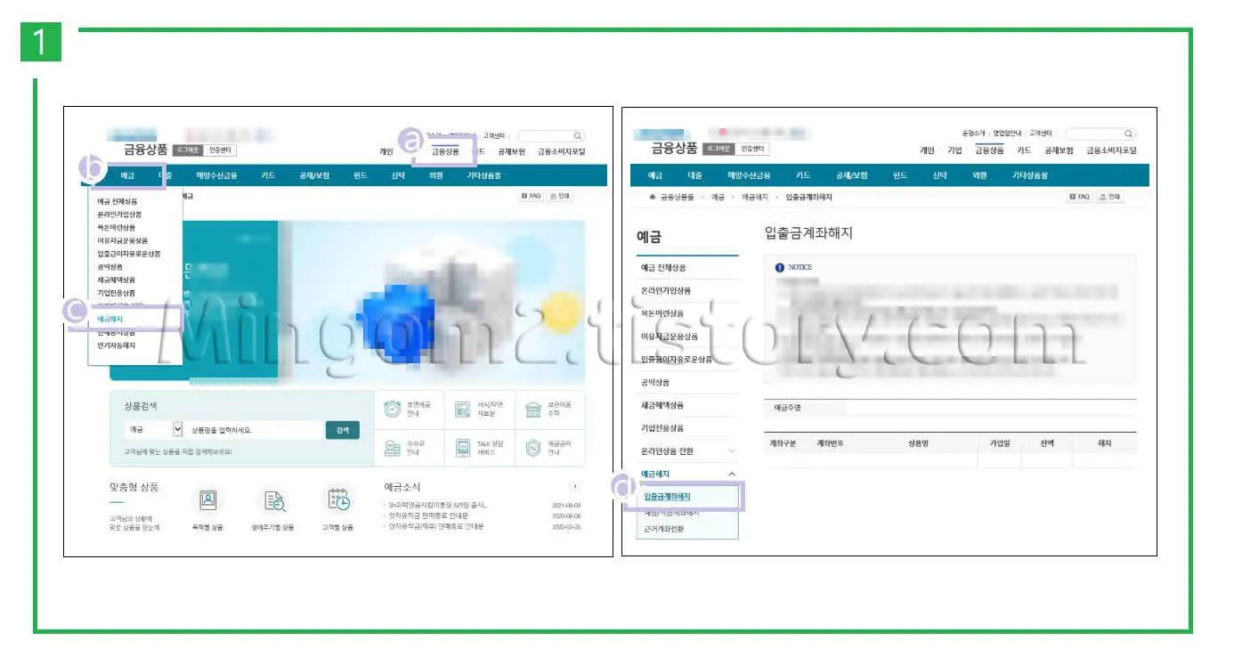 입출금통장 해지방법에 대한 설명