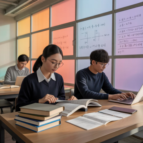 연세대 논술 전형 개요 섹션 이미지 - 학생들이 학원에서 공부하는 모습