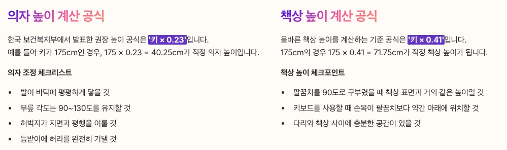 허리통증 완화습관1 - 책상과 의자 높이를 정확하게 조정하기 정리