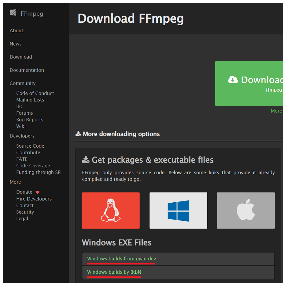 ffmpge 다운로드하는 방법입니다.